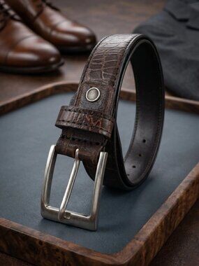 Premium Crocodile Patterned Leather Men's Belts Brown